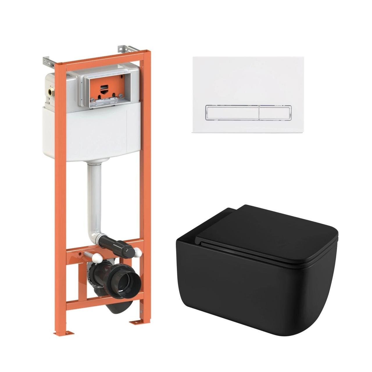 Установка Qtap подвесной унитаз Gemini Ultra Quiet/комплект установки Nest 4в1 линейная клавиша (2611547053)