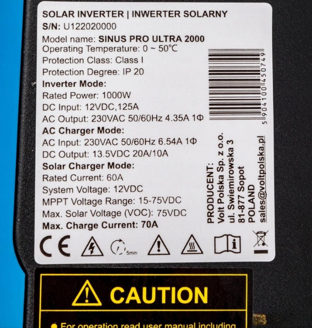 Інвертор сонячний Volt Polska ULTRA-HV 2000 12/230 V 1000/2000 W/ 60A MPPT (75V) - фото 4