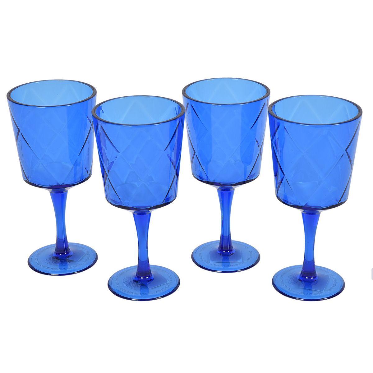 Набір келихів на ніжці Certified International Алмазні грані з акрилового скла 410 мл/4 шт. Синій (20423-set) - фото 5
