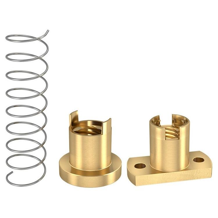 Гайка с пружиной на ходовой винт T8 4-западная Krok 8 мм из латуни прямоугольная (B01794)