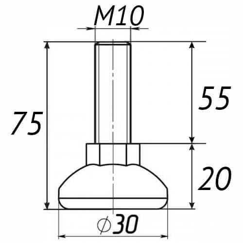 Опора регульована Steelfix М10х75 D30мм 40 шт. Чорний (246280) - фото 2