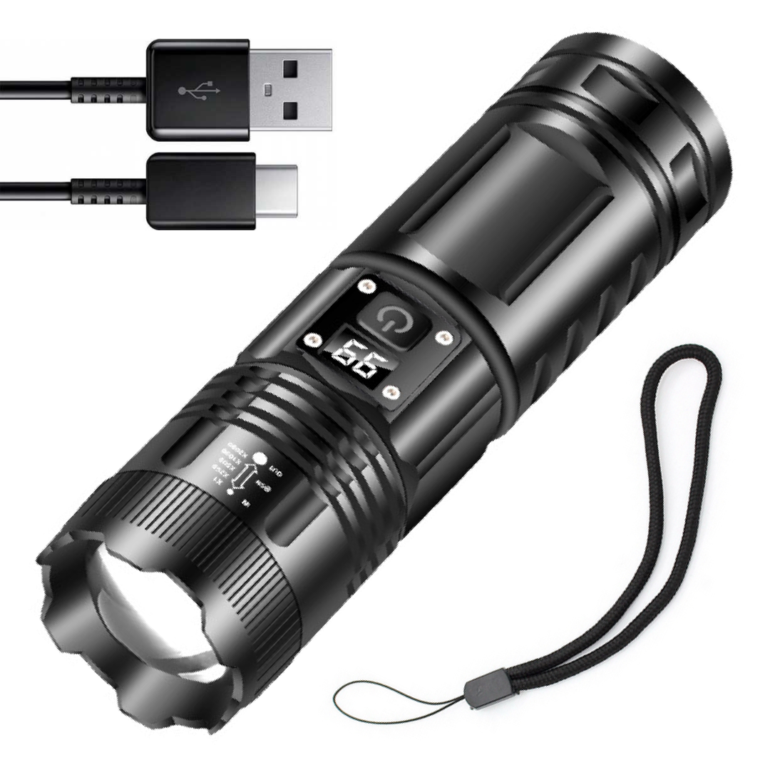 ліхтар ручний із зумом, індикацією заряду та USB з ремінцем YT-883-TG