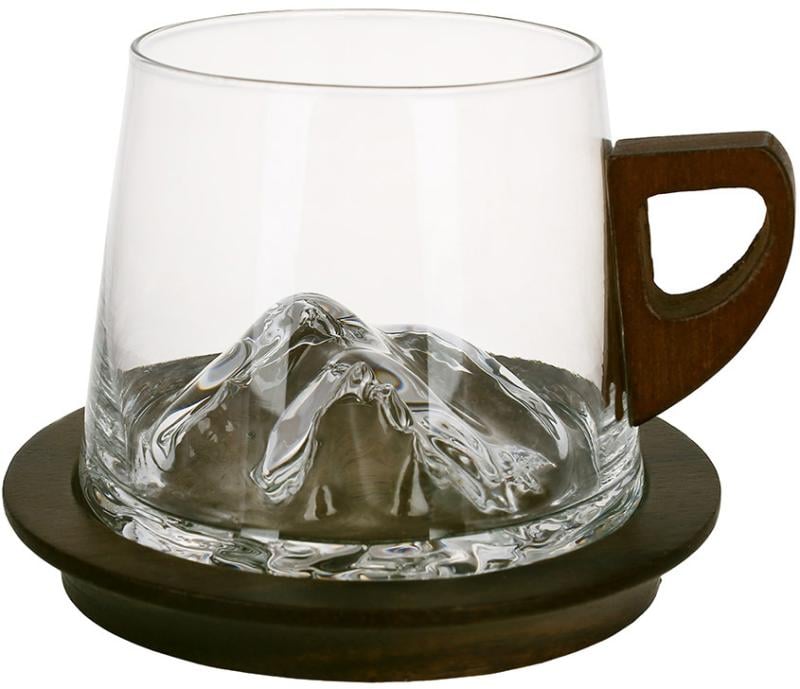 Кружка Rock стеклянная на деревянной подставке 220 мл