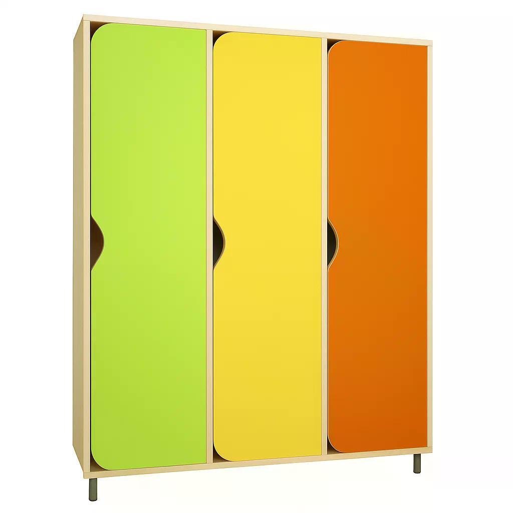 Шкаф для раздевалки DS-030 3-секционный на металлических регулируемых ножках Зеленый/Желтый/Оранжевый