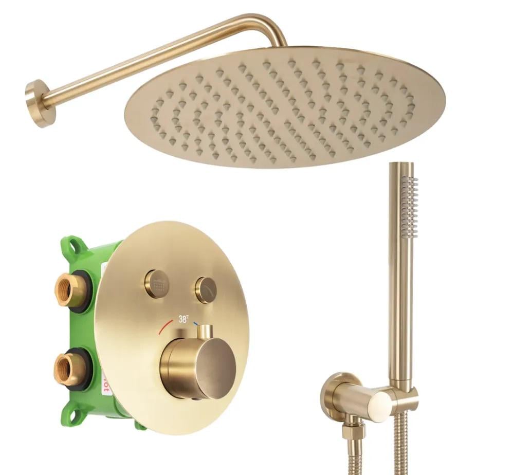Душевой гарнитур скрытого монтажа Rea LUNGO MILER Мат с термостатом Золотой (Rea-P6716)