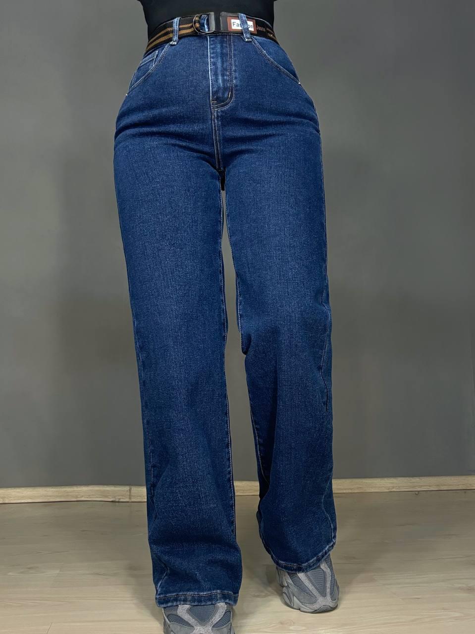 Джинсы женские Derun 8198-8170 палаццо прямые с ремнем р. 33 Синий (5850)