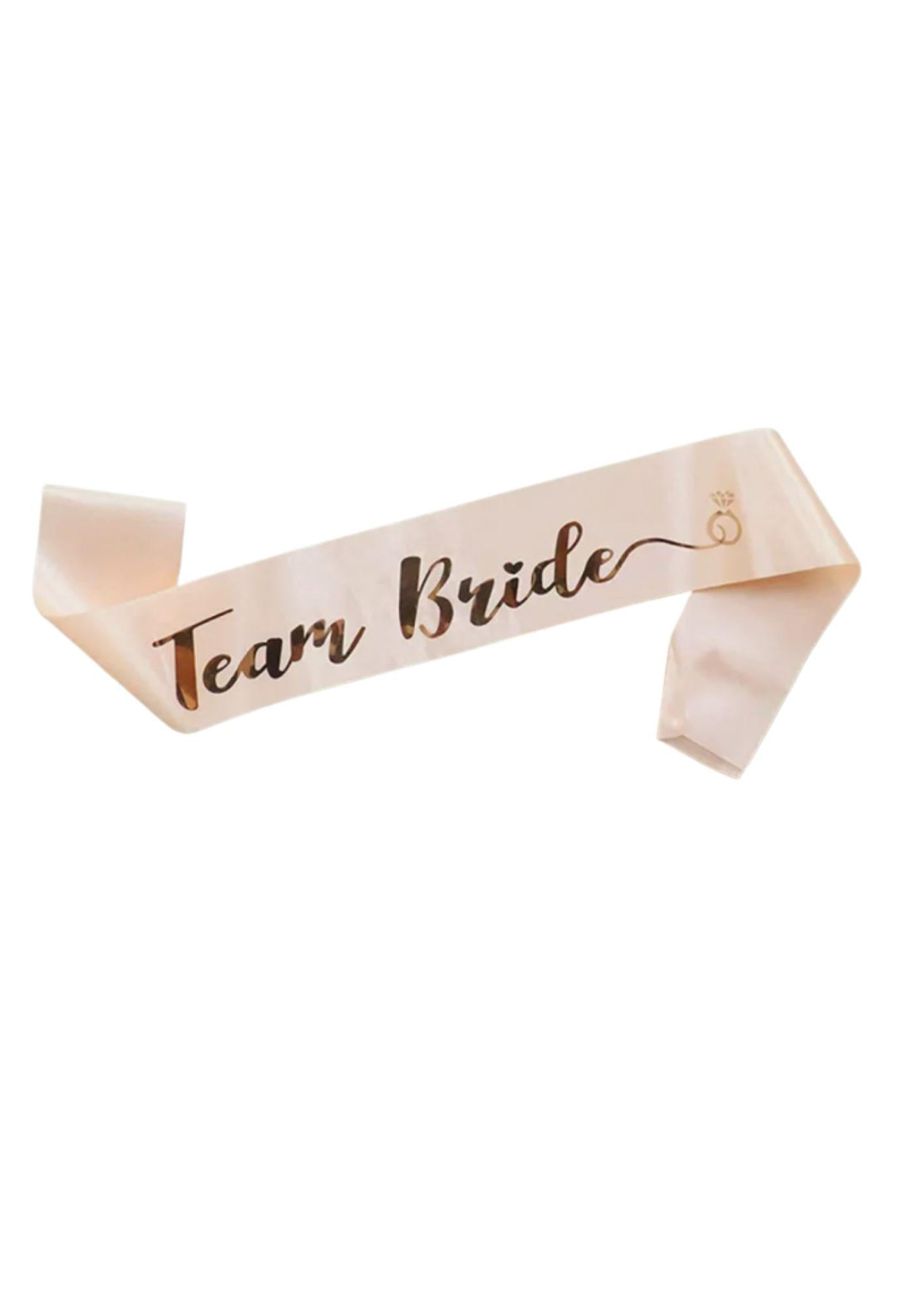 Стрічка для подруг нареченої ''Team Bride'' Персиковий з рожево-золотим написом (67)