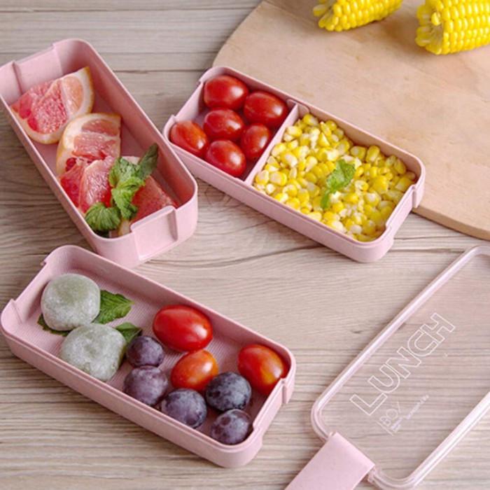 Эко ланч-бокс Lunch Box 900 мл с ложкой и вилкой Розовый (401468) - фото 2