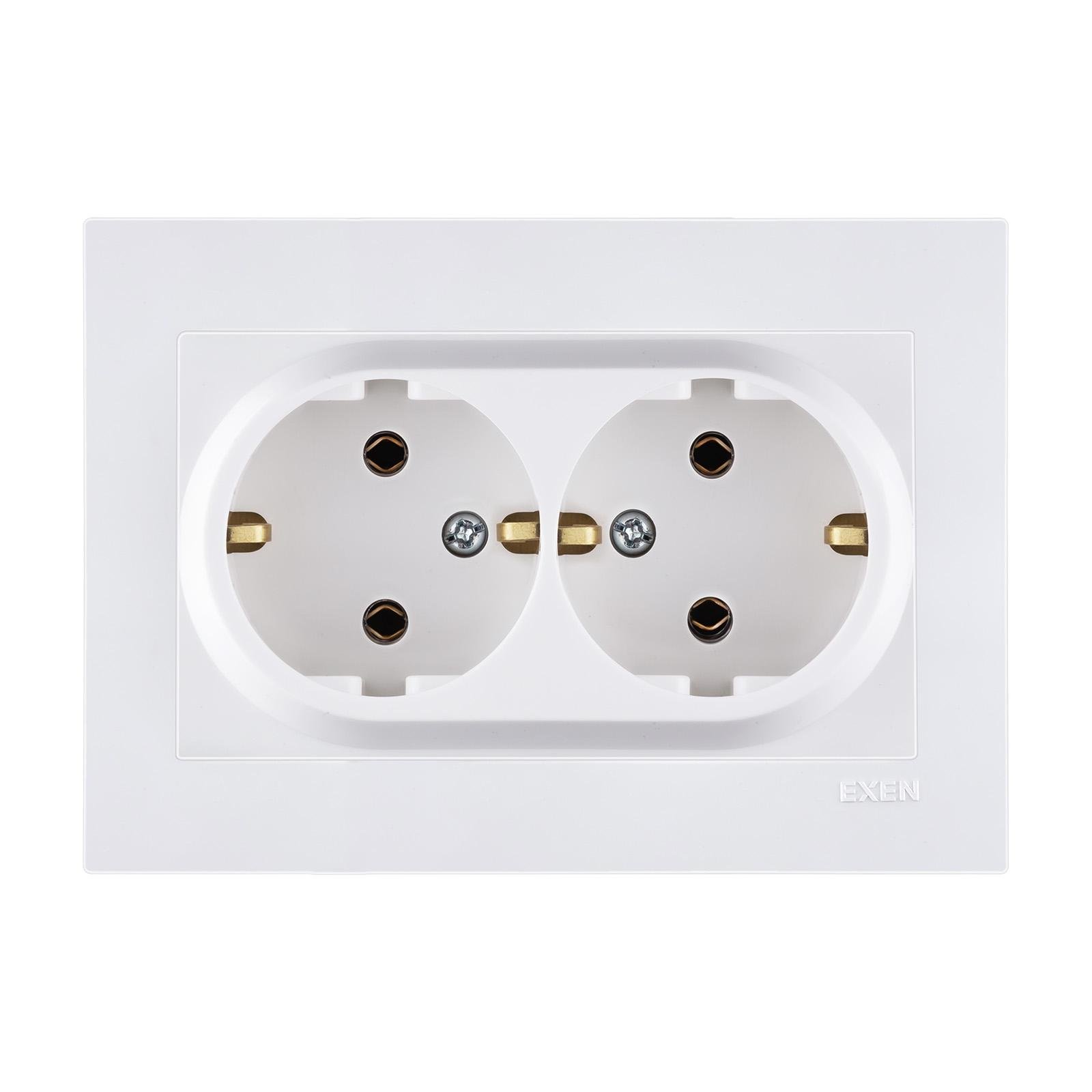 Розетка двойная врезная EXEN Karell с заземлением Белый