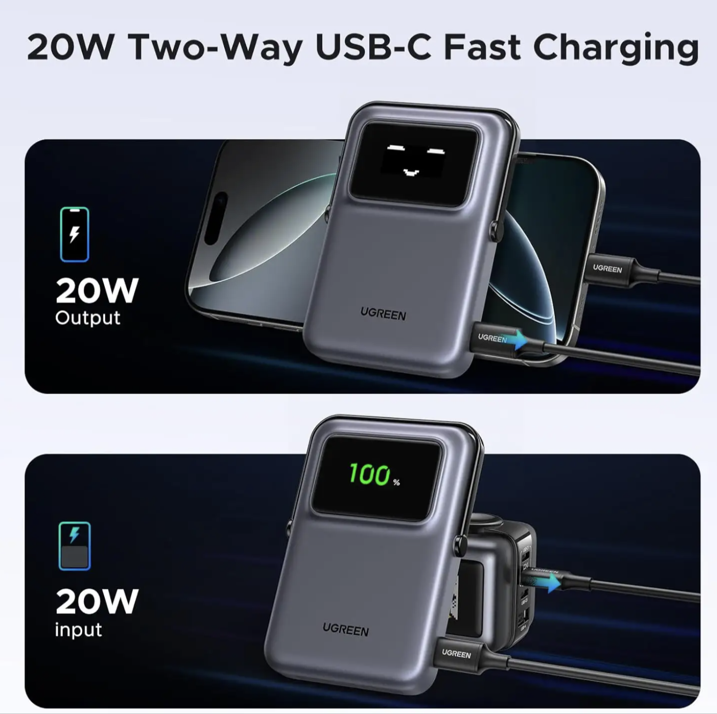 Повербанк UGREEN Uno 10000 mAh 20W Magsafe TFT Display для iPhone - фото 6 Повербанк UGREEN Uno 10000 mAh 20W Magsafe TFT Display для iPhone - фото 6