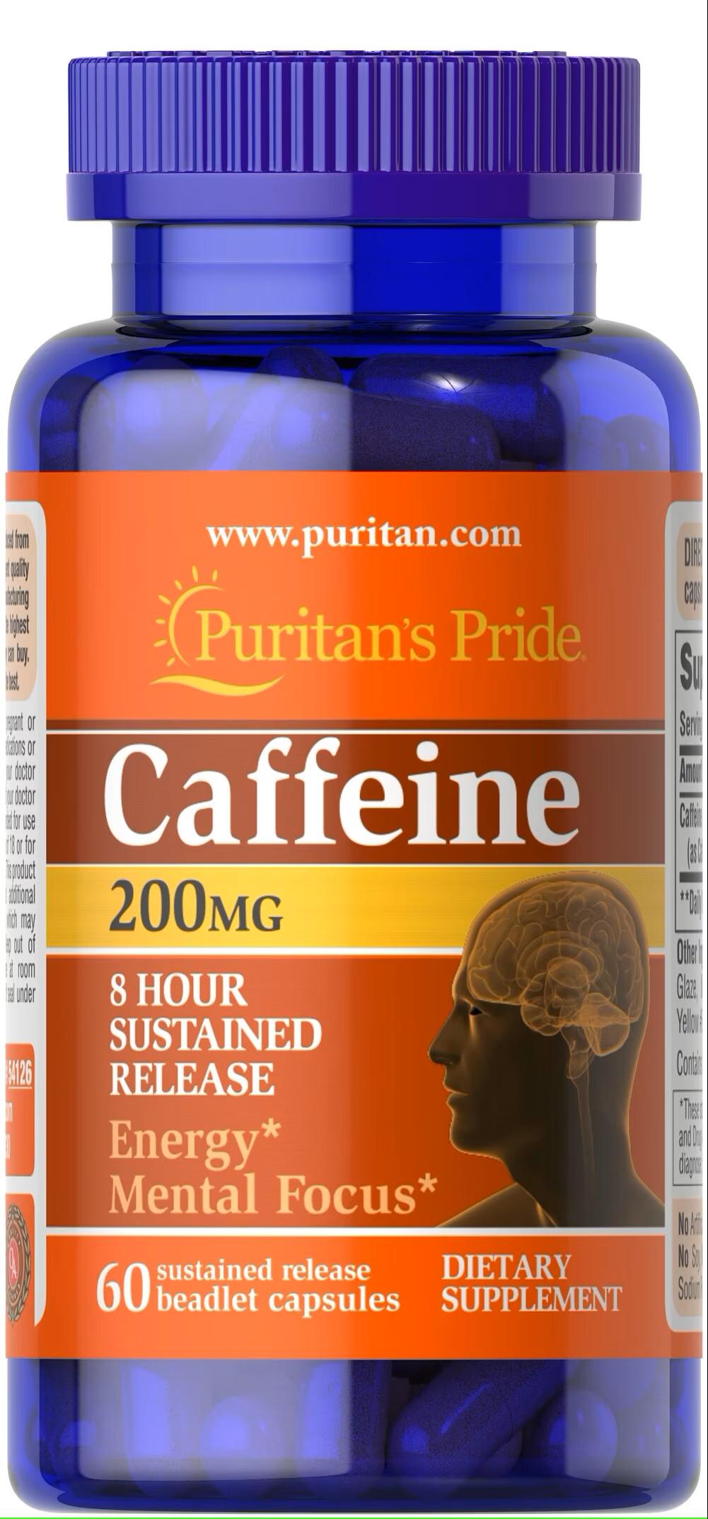 Кофеин Puritan's Pride Caffeine 200 mg 8-Hour Sustained Release 60 капс.