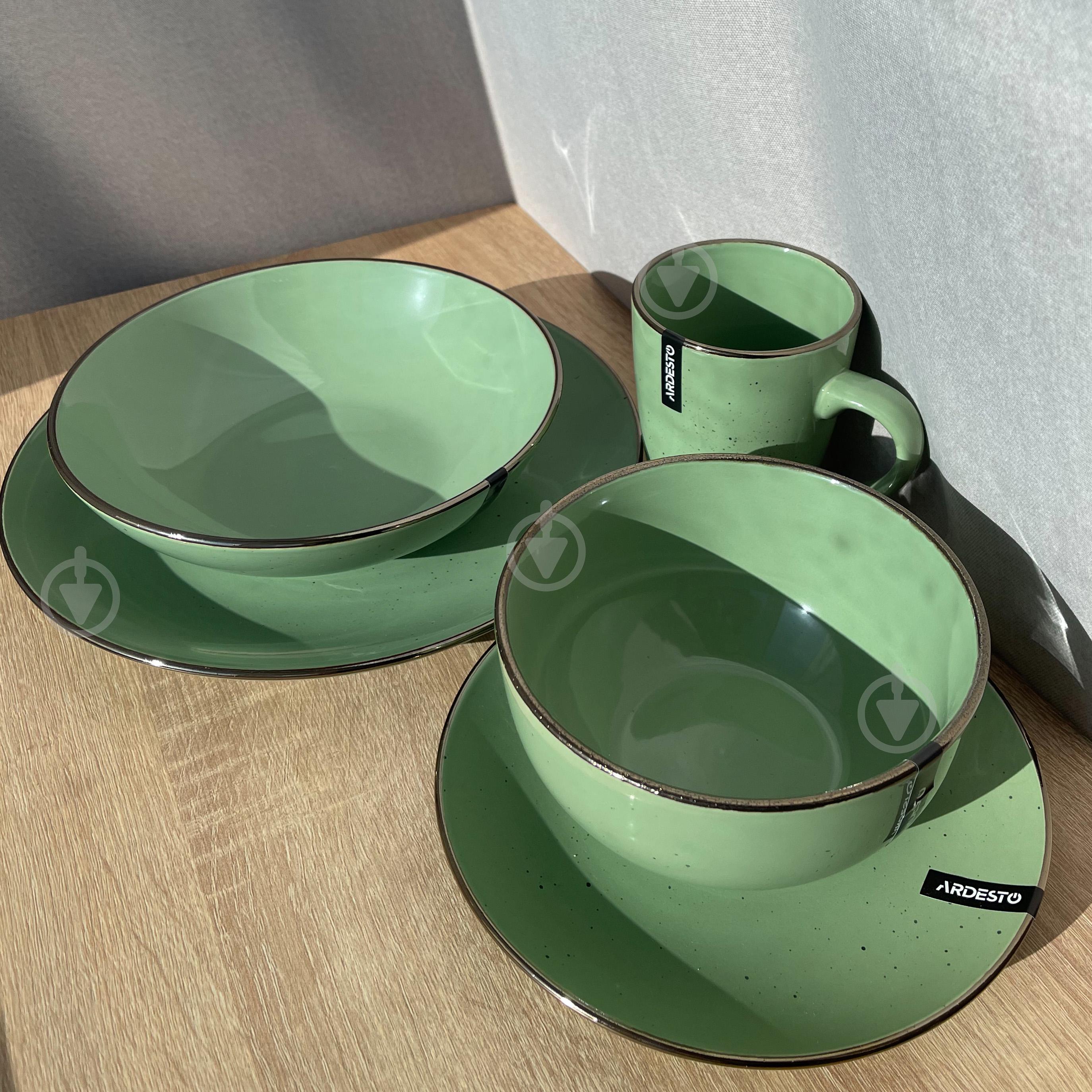 Сервиз столовой посуды Ardesto Bagheria 15 пр. 3 персони каменная керамика Зеленый - фото 2 Сервиз столовой посуды Ardesto Bagheria 15 пр. 3 персони каменная керамика Зеленый - фото 2