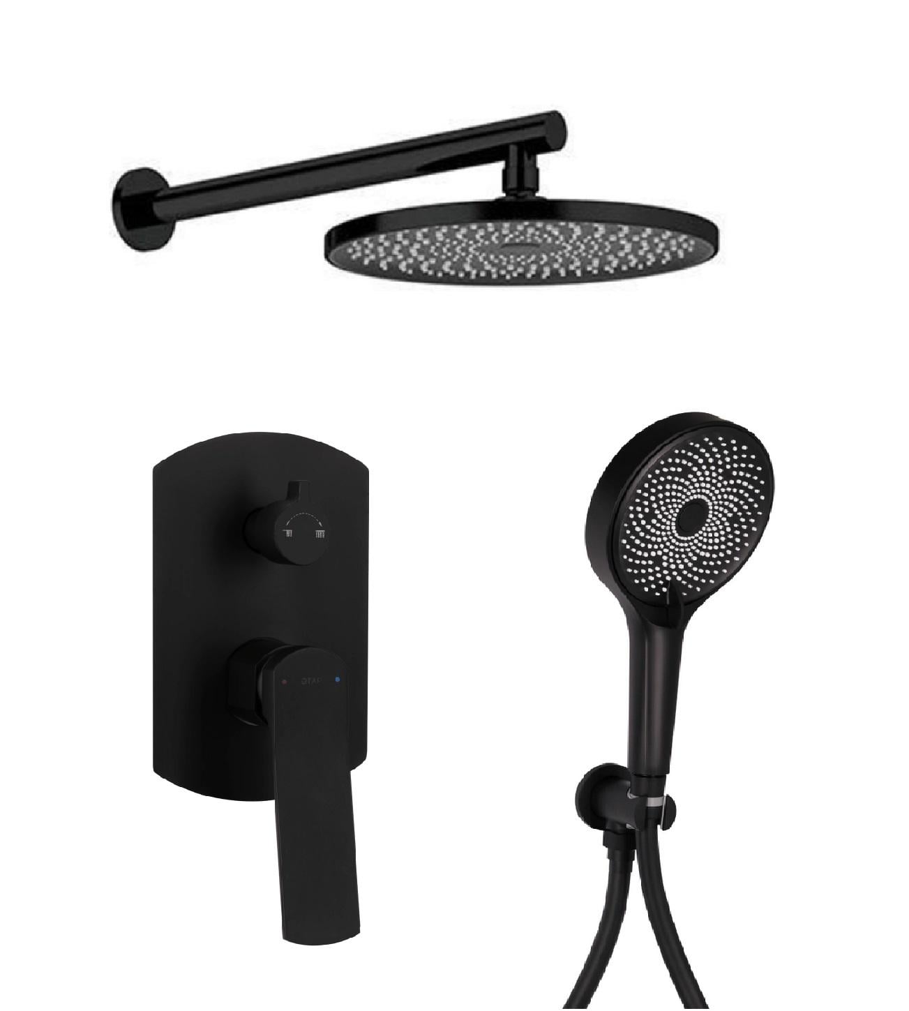 Душевая система встроенная Qtap Slavonice с тропическим и ручным душем Черный (45900)