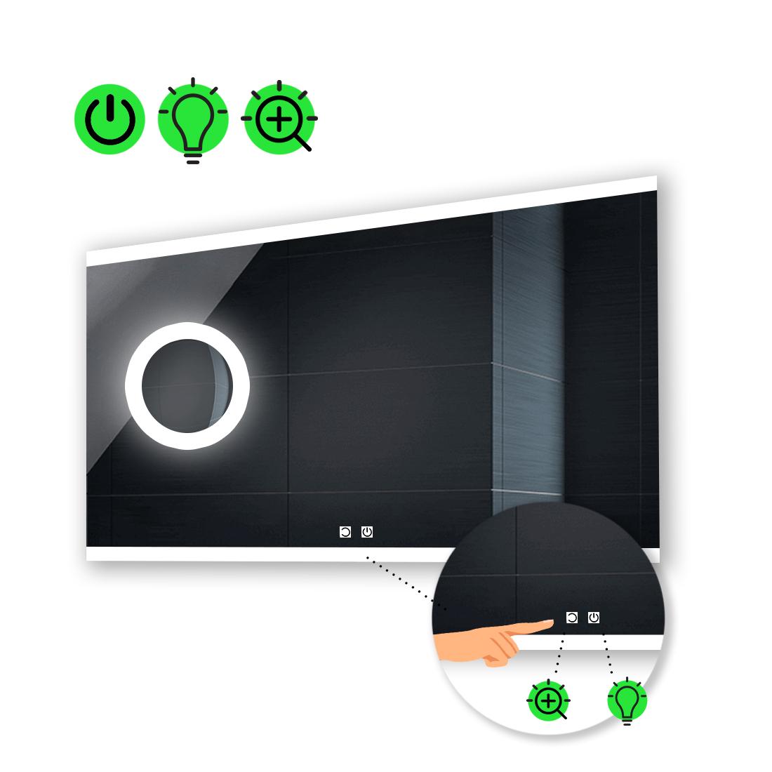 LED-зеркало 80x70 см с двумя сенсорами/линзой и подсветкой Ines (Inesg58)