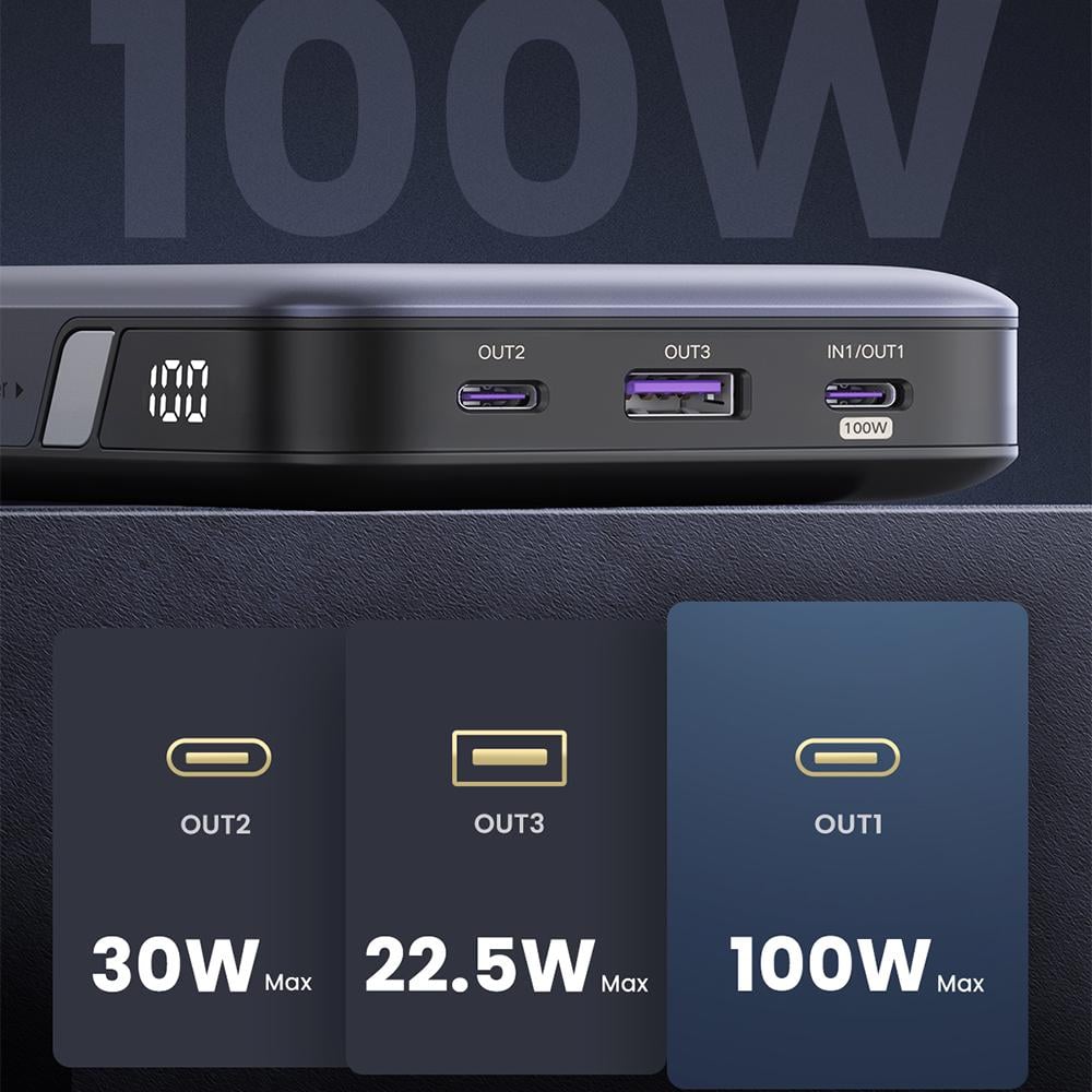 Аккумулятор внешний для ноутбука UGREEN PB720 20000 mAh 100W Two-way Fast Charging Power Bank Gray (25188) - фото 6 Аккумулятор внешний для ноутбука UGREEN PB720 20000 mAh 100W Two-way Fast Charging Power Bank Gray (25188) - фото 6