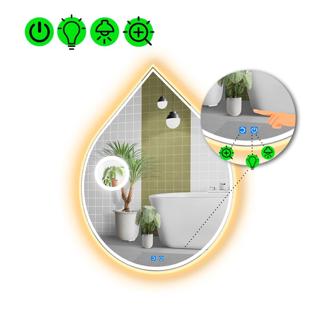 Зеркало с LED подсветкой Goccia 4 с двумя сенсорами и линзой без подсветки 60x50 см (8776349)