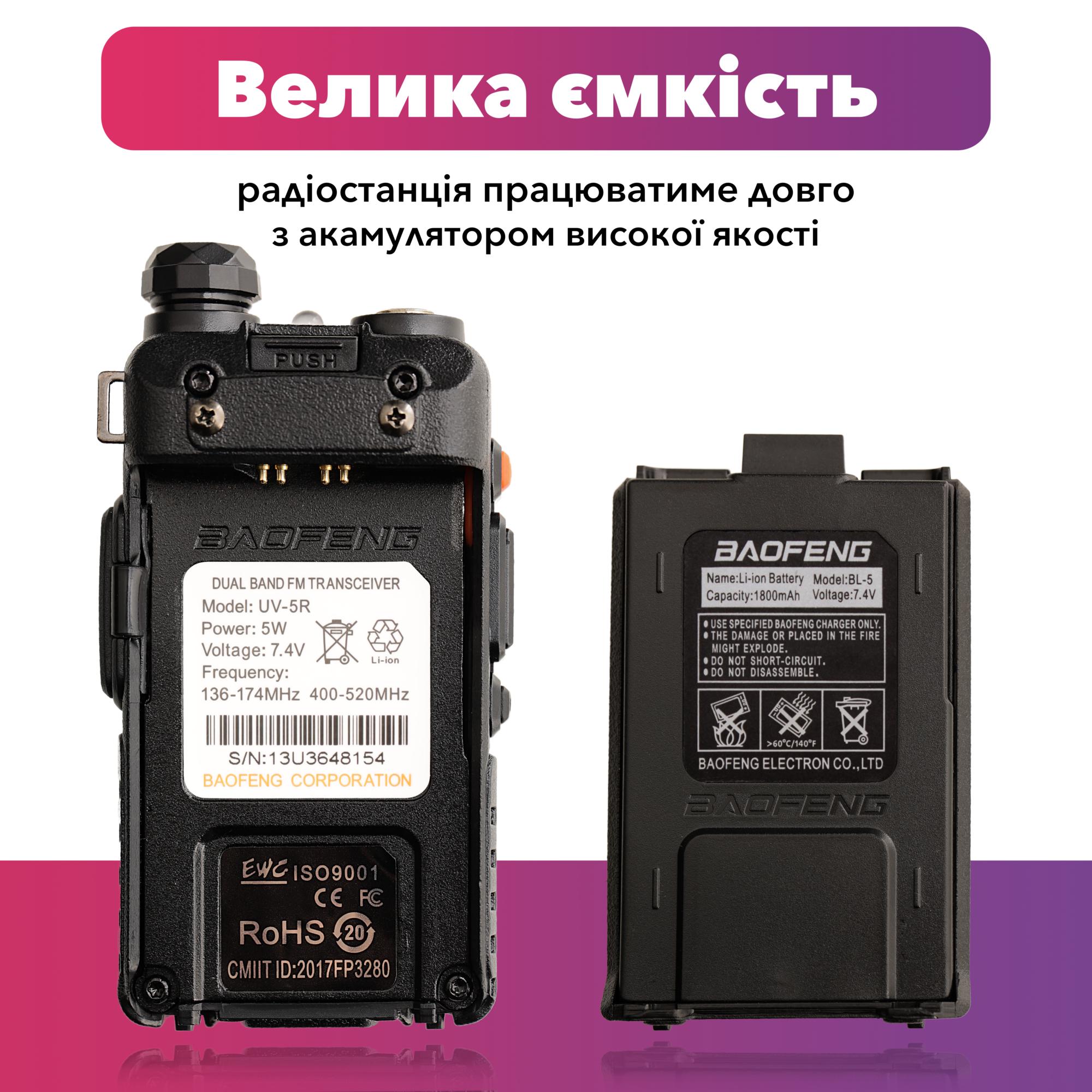 Рация Baofeng UV-5R MK2 UHF/VHF 5 Вт 1800 мАч с ремешком на шею Mirkit (008015) - фото 5