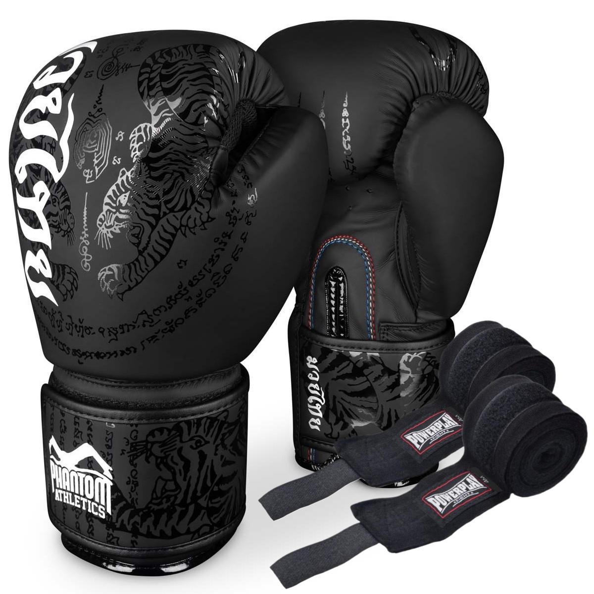 ᐉ Перчатки боксерские Phantom Muay Thai 16 унций с бинтами Black ...