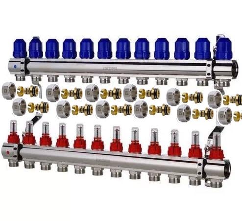 Коллектор с евроконусами для теплого пола KOER 12 контуров с расходомерами (KR2649K)