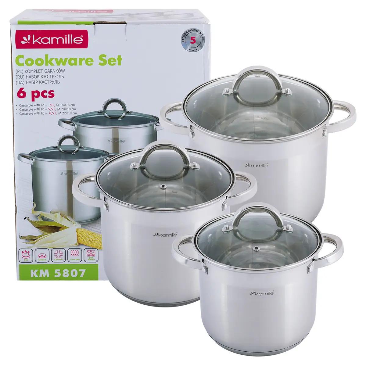 Набір каструль Kamille з нержавіючої сталі 4 л/5,5 л/6,5 л 6 пр. (KM-5807)