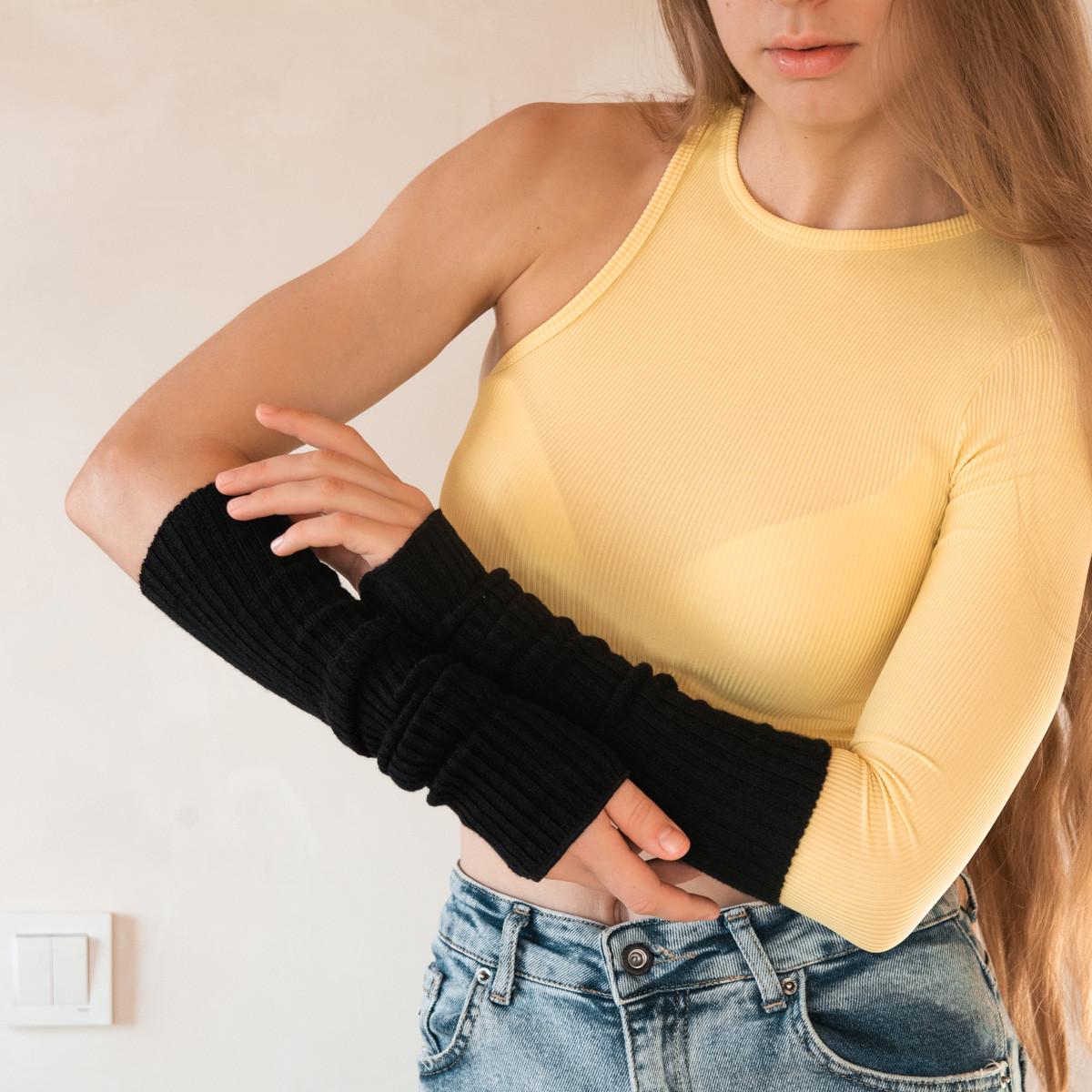 Митенки без пальцев рубчик XXS-XXXXL Черный (61430) - фото 5