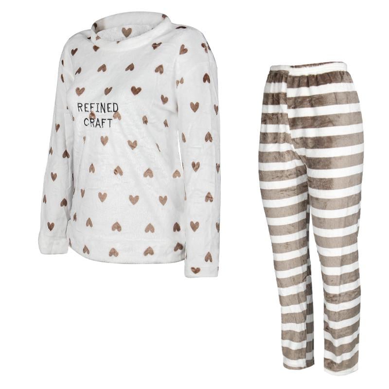 Женская теплая пижама Lesko Heart Brown XL флисовая домашний костюм