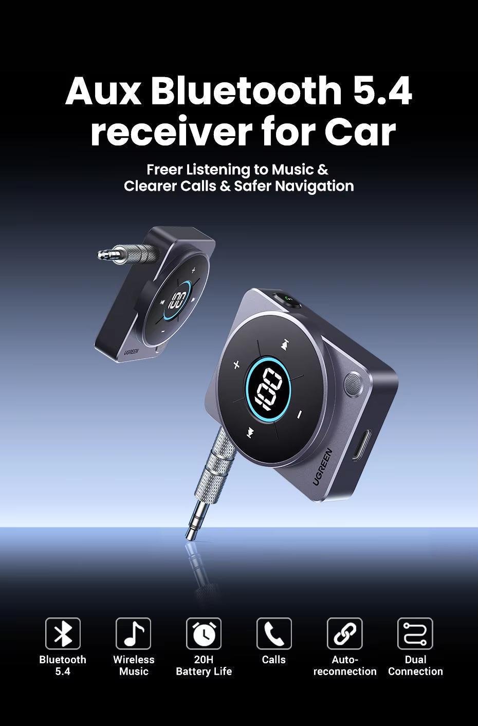 Адаптер UGREEN Bluetooth 5.4 AUX 3,5 мм 300 мАг 20 год Чорний (35003) - фото 6 Адаптер UGREEN Bluetooth 5.4 AUX 3,5 мм 300 мАг 20 год Чорний (35003) - фото 6