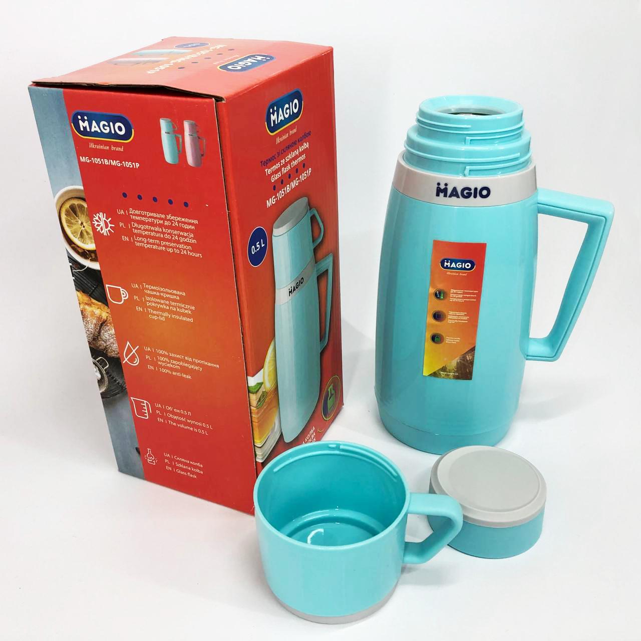 Термос Magio MG-1051B зі скляною колбою Блакитний - фото 6 Термос Magio MG-1051B зі скляною колбою Блакитний - фото 6