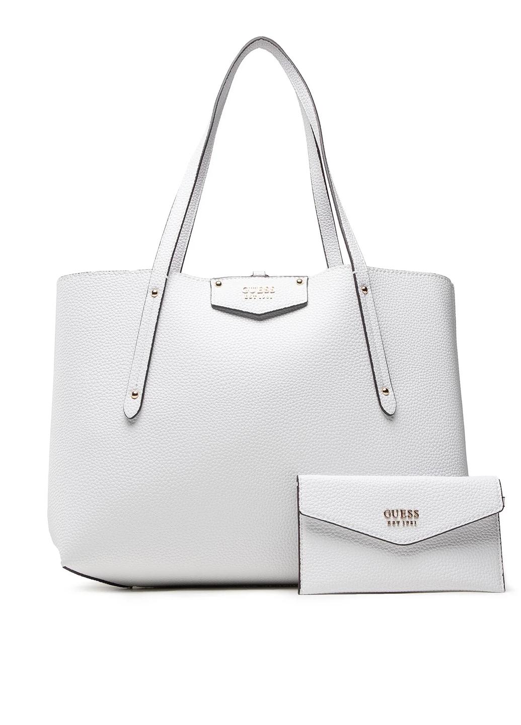 Сумка з косметичкою двостороння сетчел жіноча з екошкіри Guess ECO BRENTON GIRLFRIEND SATCHEL HWEVG839009-ALM Білий