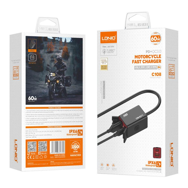 Зарядний пристрій автомобільний LDNIO C108 1USB/1USB-C 60W+Type-C to Type-C - фото 2