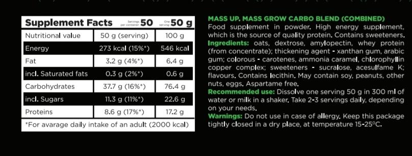 Гейнер з підвищеним вмістом вуглеводів для набору м'язової маси Gainer Mass Up TNT Nutrition Соковита ягода 2,5 кг (12804159) - фото 2