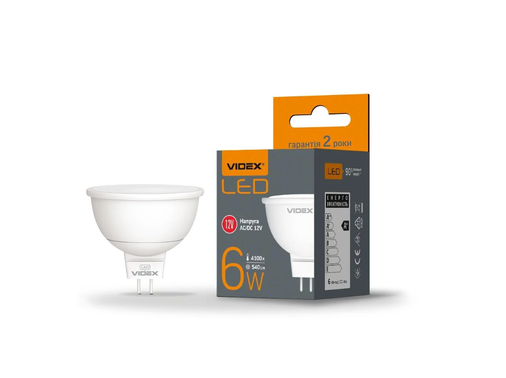 Лампа LED MR16Е 12V 6W GU5.3 4100K VL-MR16e12V-06534 VIDEX