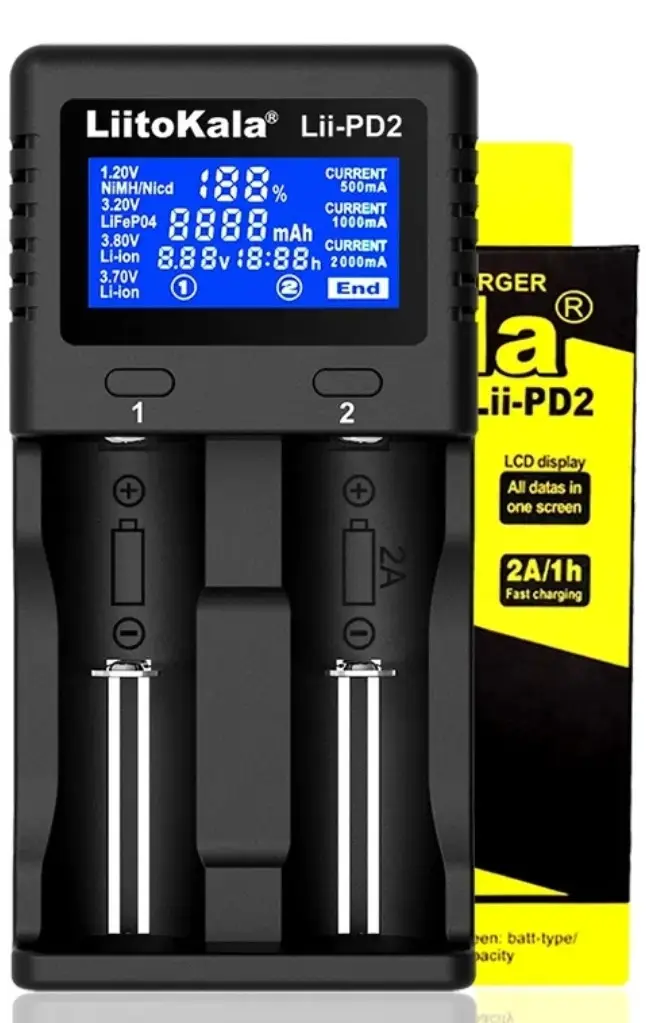Зарядное устройство универсальное LiitoKala Lii-PD2 для аккумуляторов АА/ААА/18650/26650/21700 Li-Ion/LiFePO4/NiCd/NiMH (Lii-PD2) Зарядное устройство универсальное LiitoKala Lii-PD2 для аккумуляторов АА/ААА/18650/26650/21700 Li-Ion/LiFePO4/NiCd/NiMH (Lii-PD2)