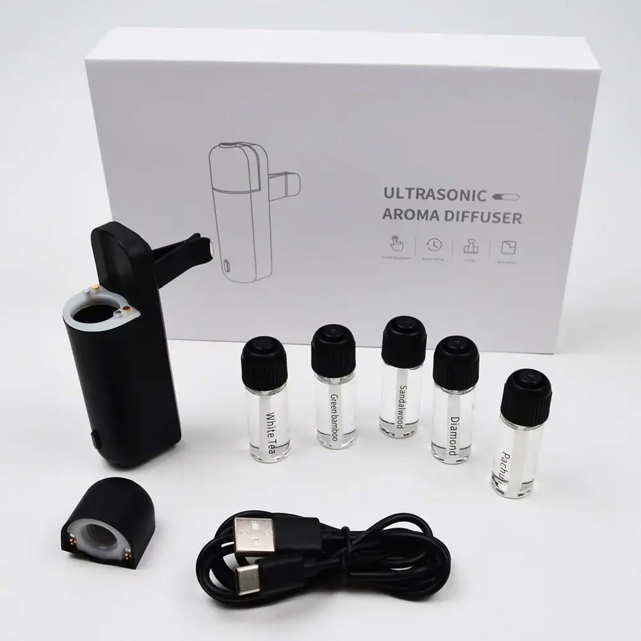 Аромадифузор для авто аккумуляторный Ultrasonic Car Aroma Diffuser и 6 ароматов Черный (28302747)