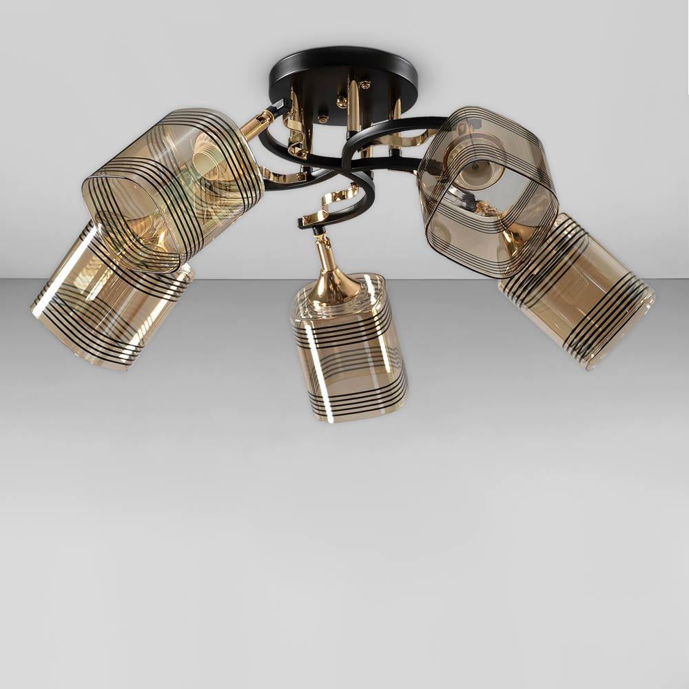 Люстра потолочная Light House SC-18861/5 BK+FG с узором 60х60х26 мм Черный/Золотой/Медовый Люстра потолочная Light House SC-18861/5 BK+FG с узором 60х60х26 мм Черный/Золотой/Медовый
