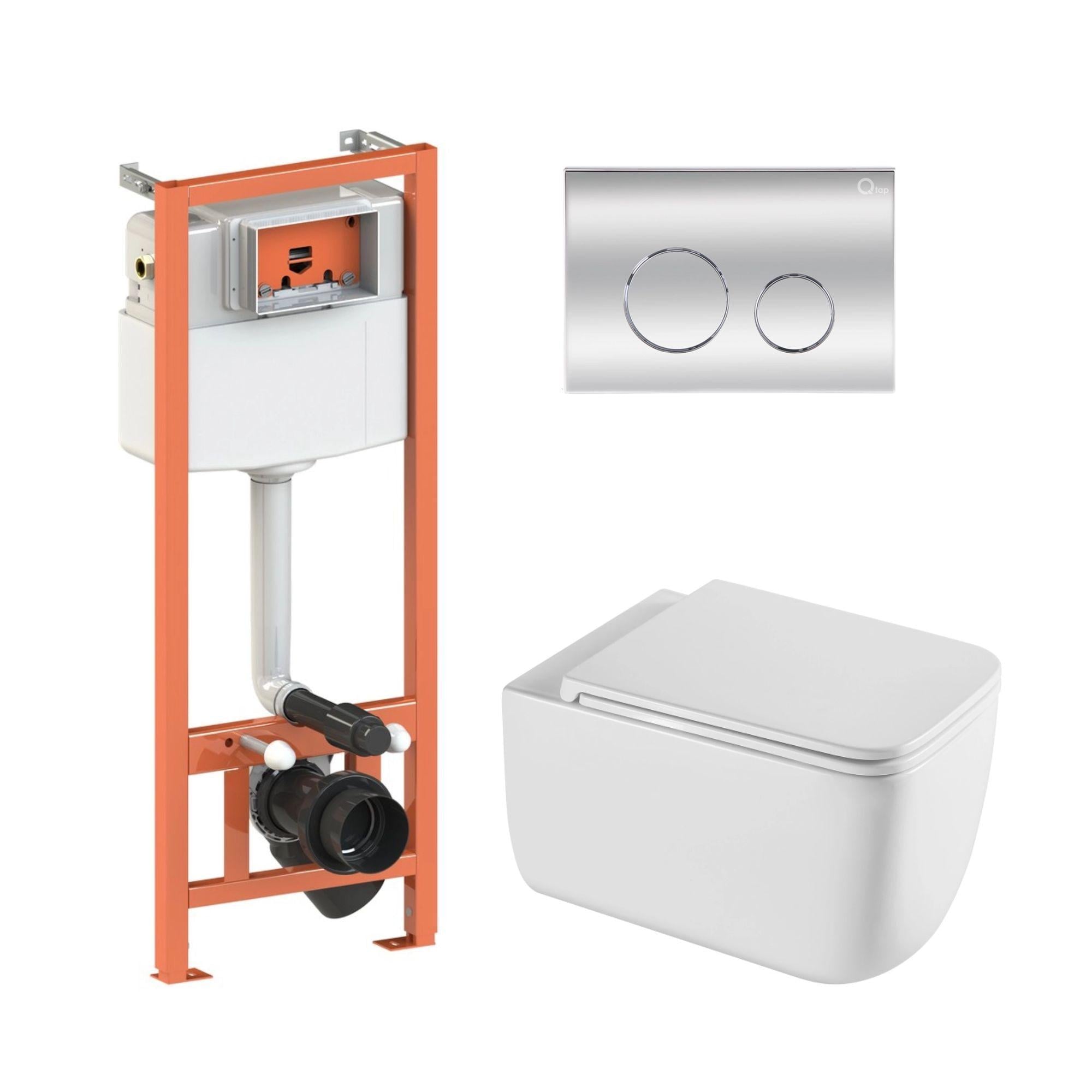 Комплект инсталляции Qtap Nest 4в1 унитаз подвесной Gemini Ultra Quiet/круглая клавиша Chrome (24141749)