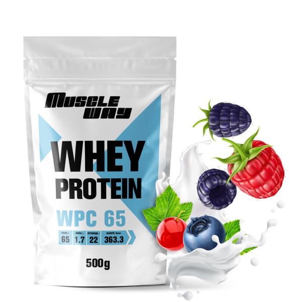 Протеин сывороточный MuscleWay 65% концентрат на 11 порций 500 р. Лесные ягоды (21-125-ksb65-mw-rs500.9)