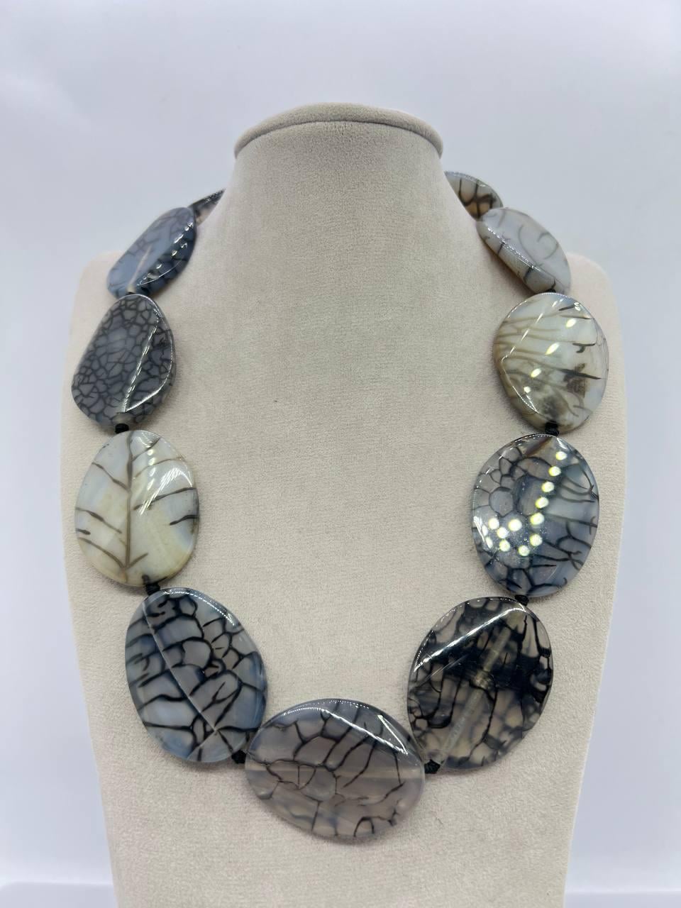 Бусы агат 46 см Серый (11274)