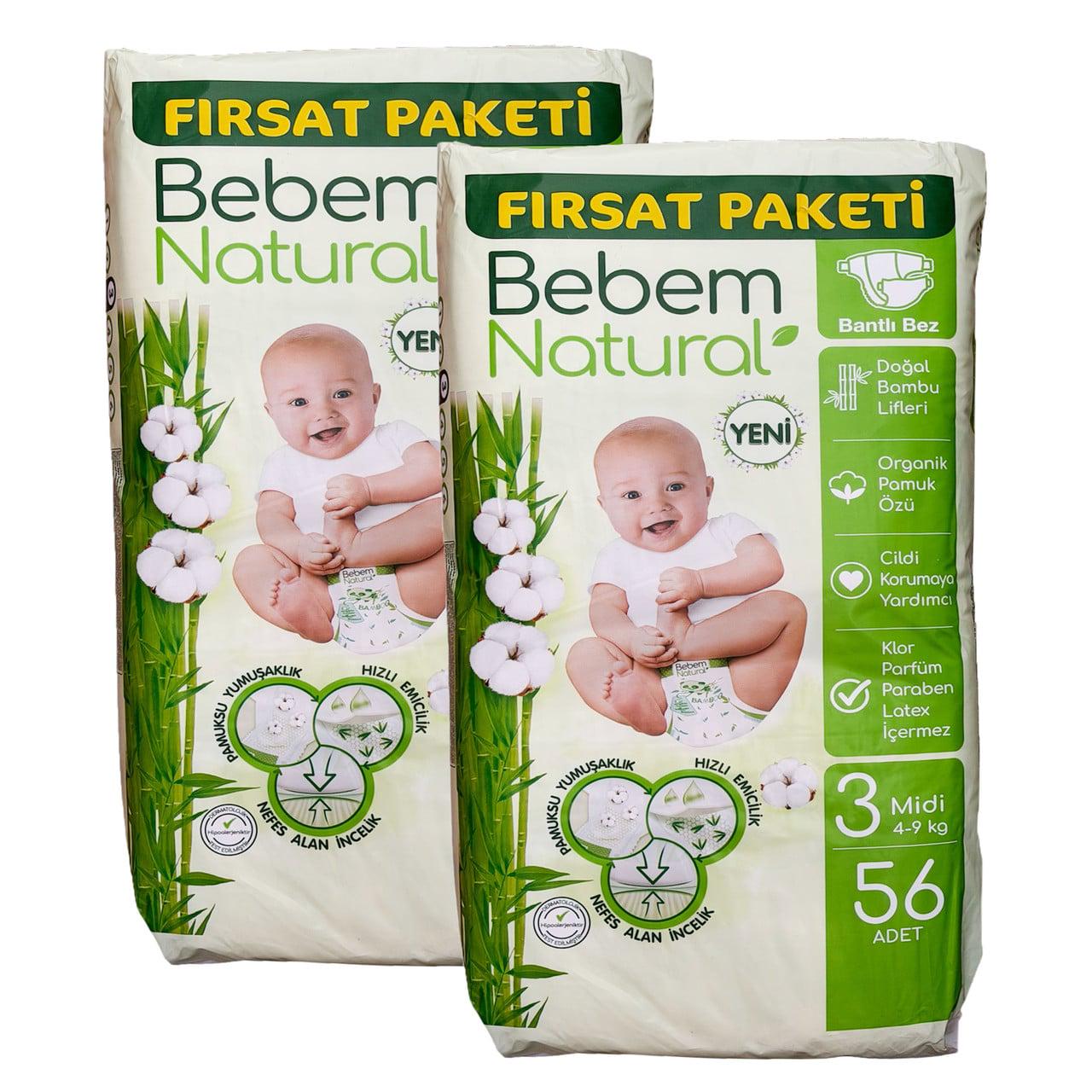 Підгузки Bebem Natural 3 Midi 4-9 кг 112 шт. (id_14924)