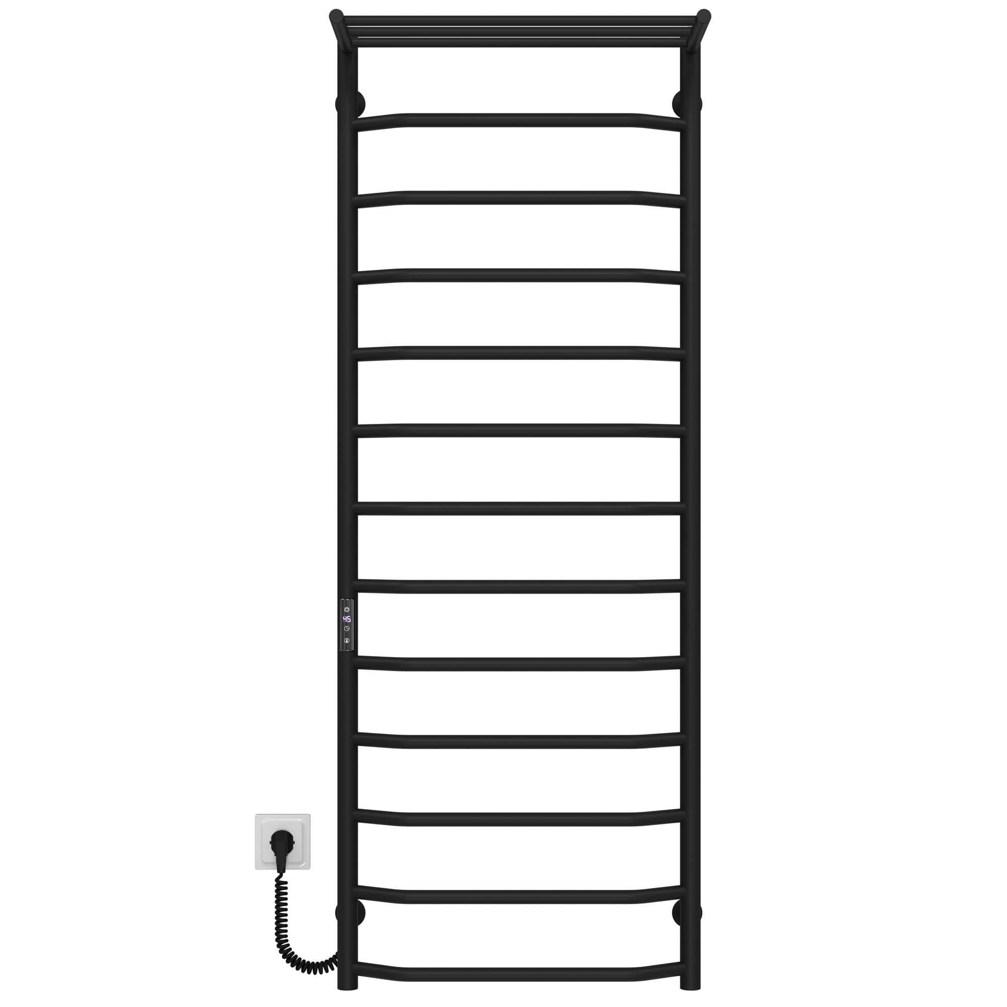 Полотенцесушитель электрический с полкой Deffi Трапеция П13 JD03 левое подключение нержавеющая сталь 500х1400 мм Черный (C.TP.140.50.13.E.B.L.1)