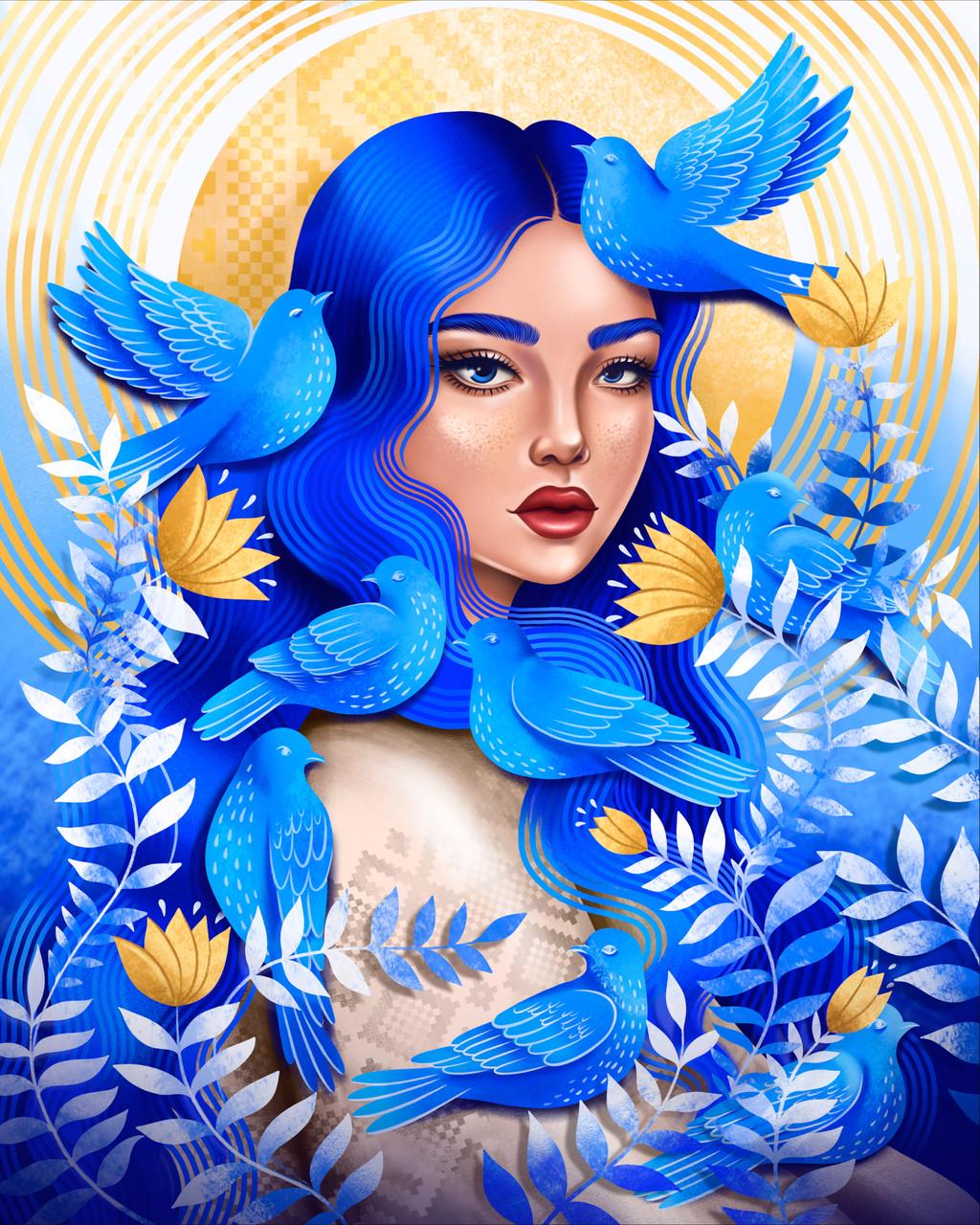 Алмазна мозаїка патріотична Santi Вільна Українка на підрамнику 40х50 см (954446)