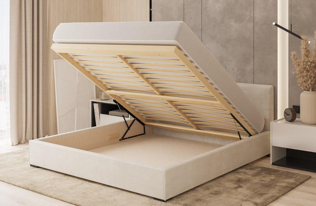 Ліжко двоспальне з підйомним механізмом з м'яким узголів'ям Шик Галичина Фабіо дерево/тканина 160х200 см Світло-бежевий - фото 3