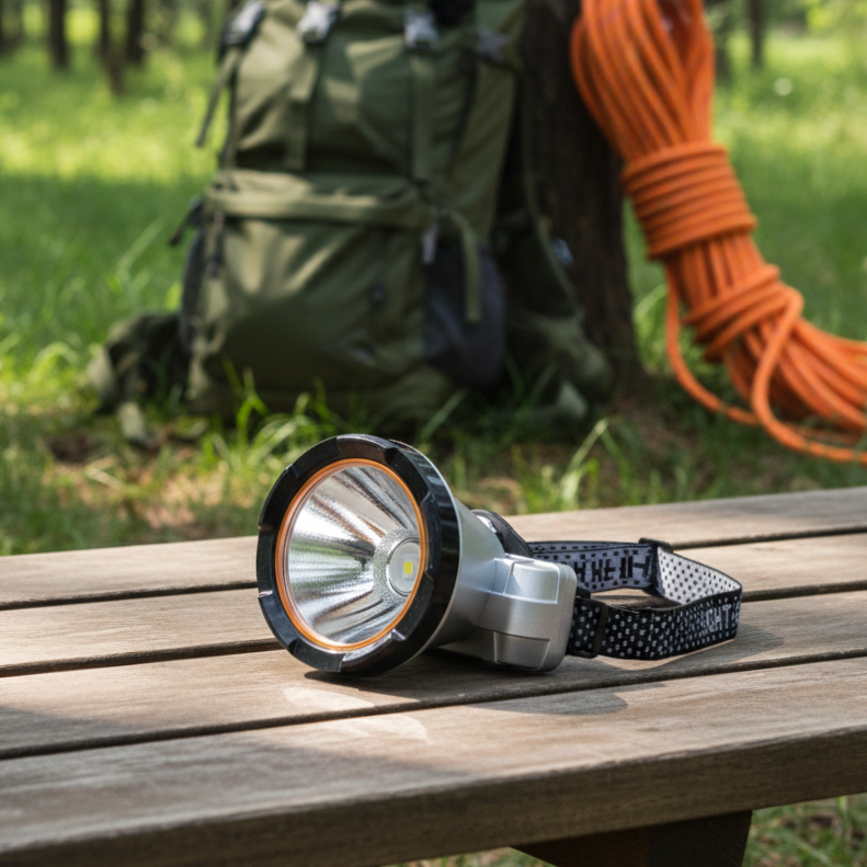 Фонарь налобный аккумуляторный 1200 мАч с usb зарядкой LED 8,5х8х6 см с 3 режимами работы Серый (HP-JG-1)