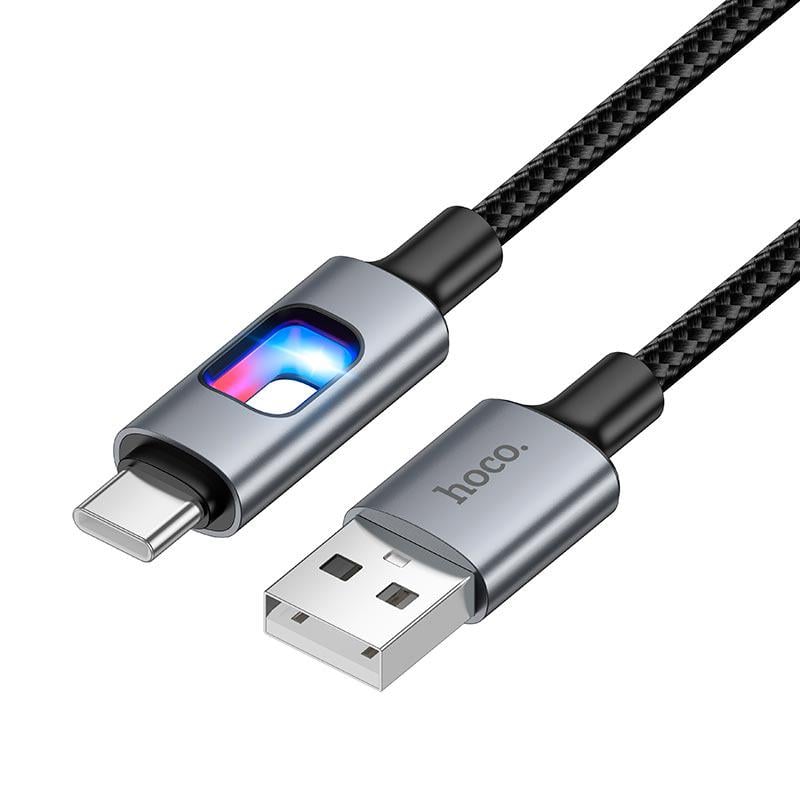Кабель для зарядки с LED-подсветкой Hoco U144 3A USB-A to Type-C 1,2 м Black/Grey (19377)