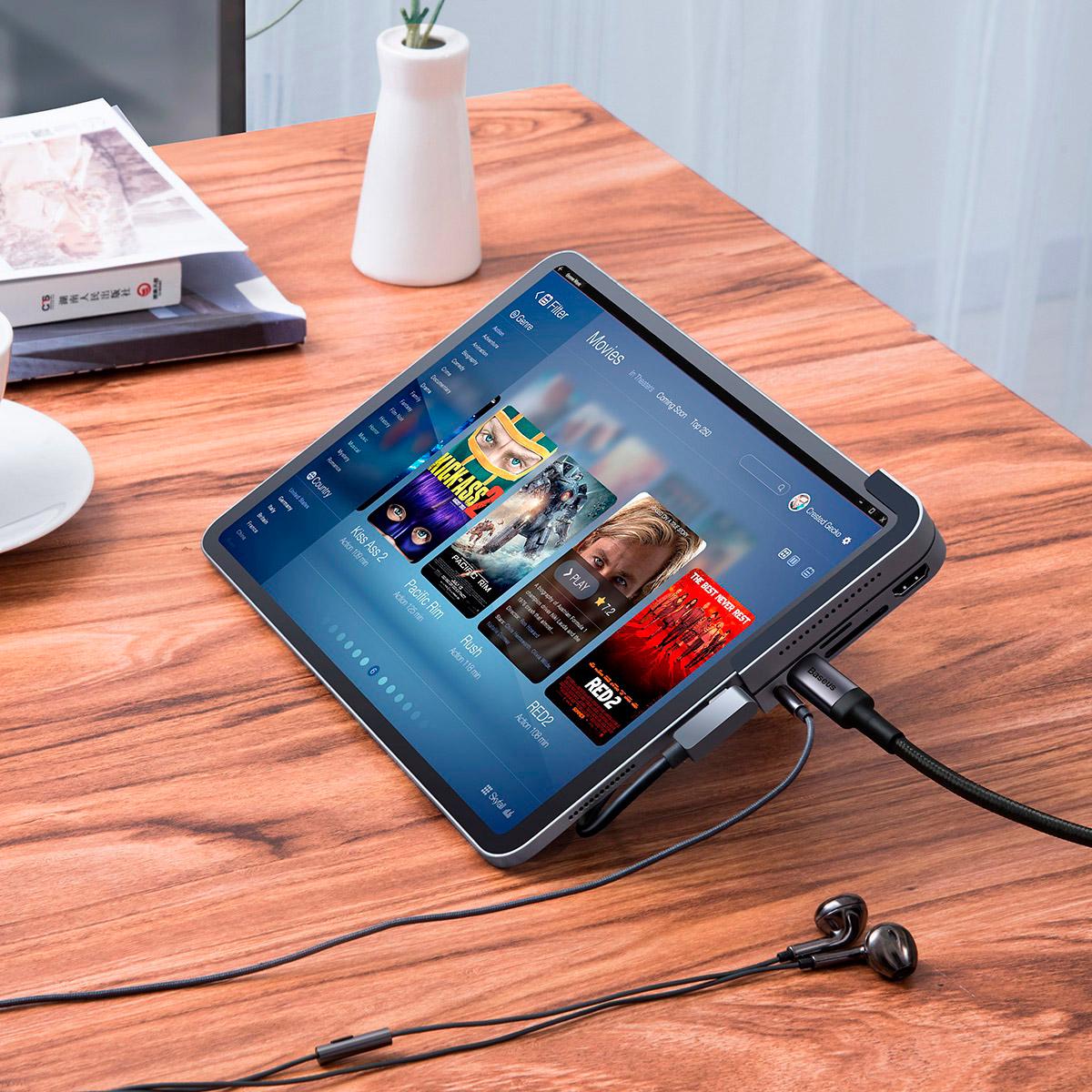 USB-хаб Baseus Bend Angle No.7 Multifunctional Type-C Converter Dark Gray (CAHUB-WJ0G) - фото 6 USB-хаб Baseus Bend Angle No.7 Multifunctional Type-C Converter Dark Gray (CAHUB-WJ0G) - фото 6