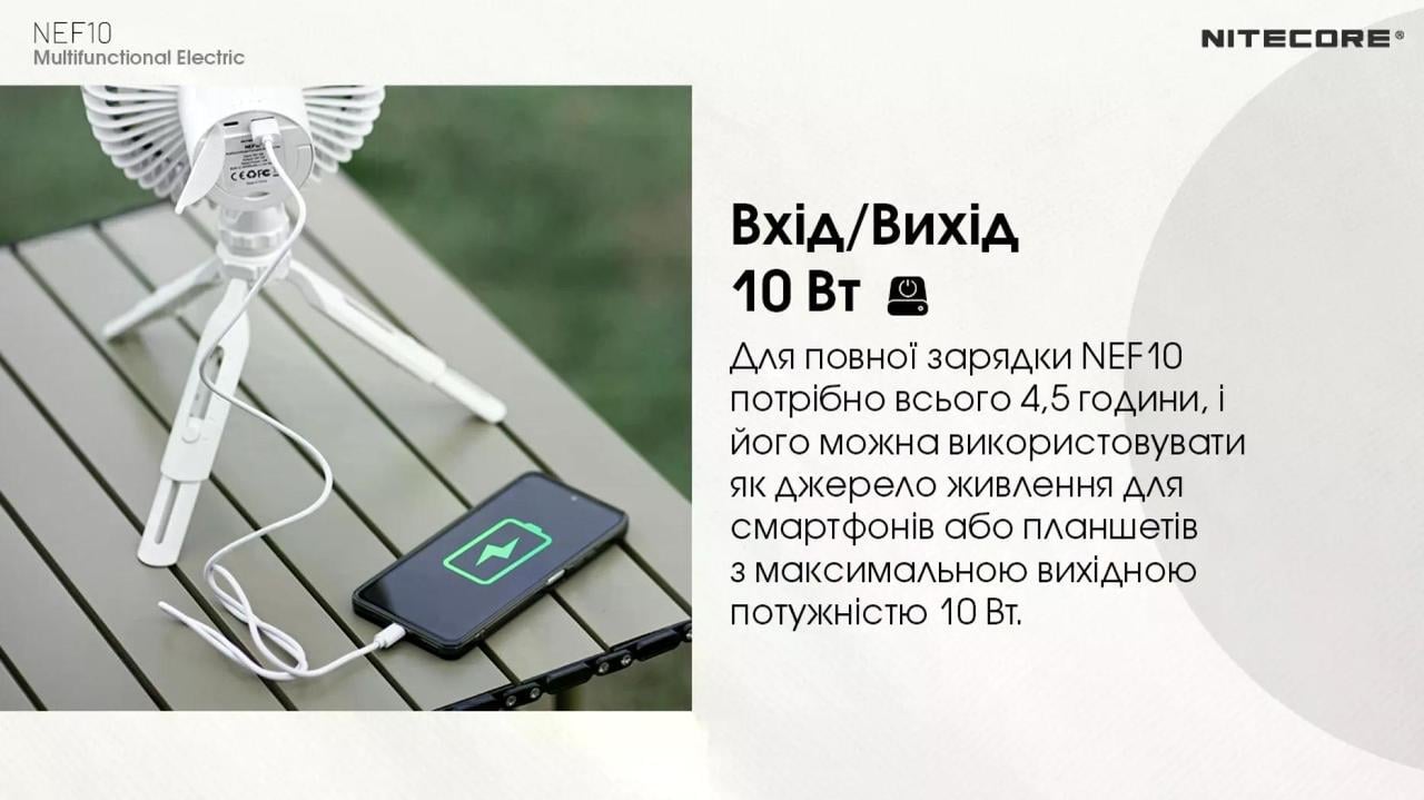 Вентилятор бездротовий Nitecore NEF10 з Power Bank 10000mAh USB-C Сірий (2687394314) - фото 8 Вентилятор бездротовий Nitecore NEF10 з Power Bank 10000mAh USB-C Сірий (2687394314) - фото 8