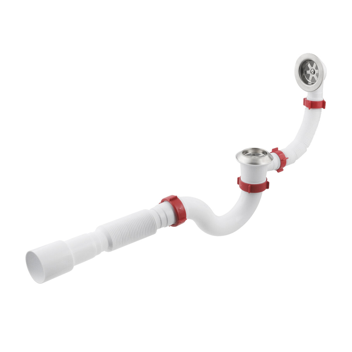 Сифон для ванны PLM с выпуском 1 1/2" переливом и гофрированной трубой 40x40/50 PM 40 SF 30 01