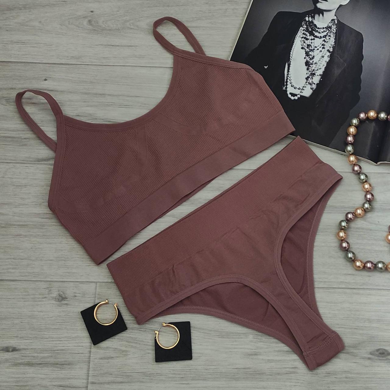 Комплект нижнего белья в рубчик M/L Темно-пудровый (1710861742)