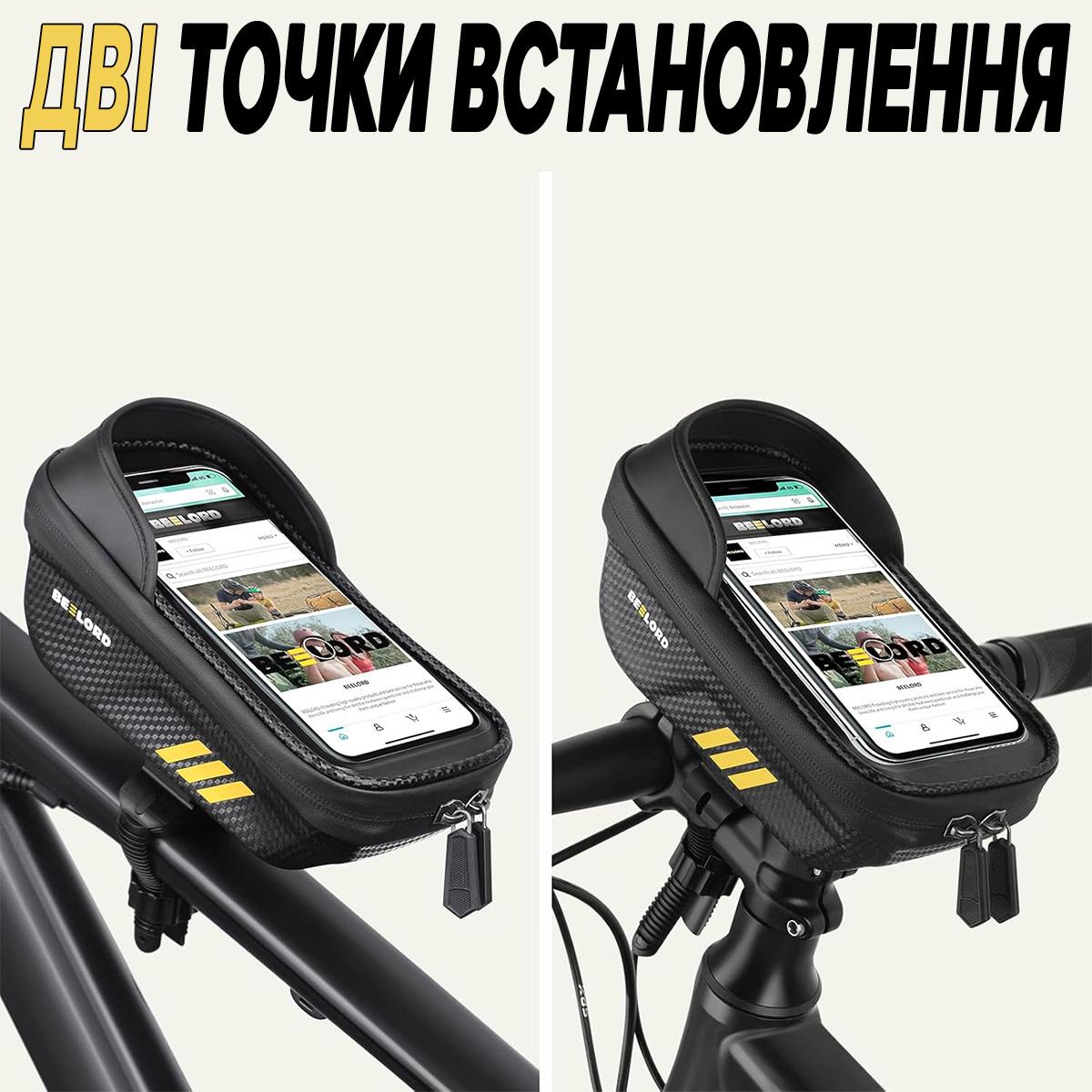 Велосумка на руль для телефона G41 Garmin с каркасом до 7" BEELORD Черный под карбон (BLD-G41-4899) - фото 3