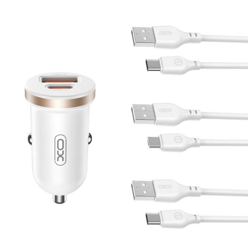 Адаптер Xo CC56 PD_3A/QC3.0_3A/30 W Max/Data Cable USB to Type-C White